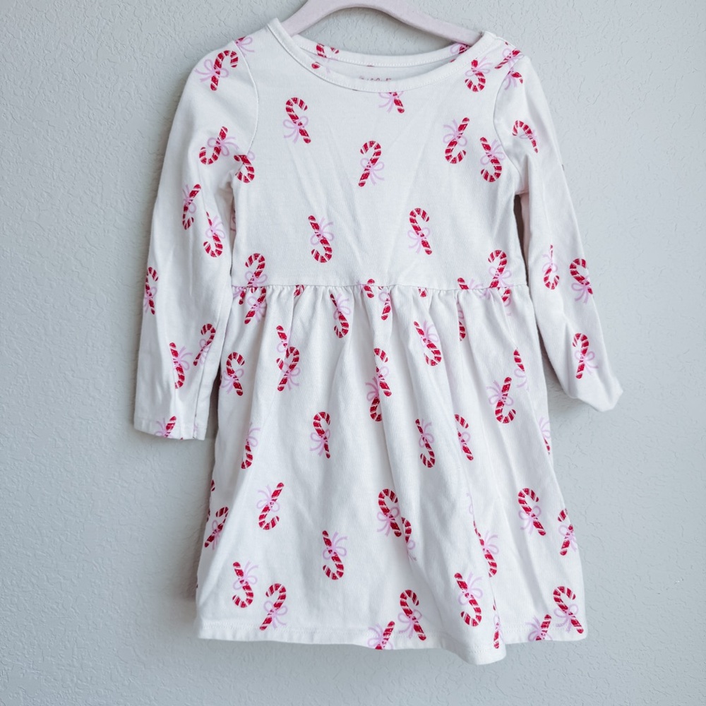 Cat & Jack Candy Cane Print Dress Toddler Long Sleeve Holiday 3T